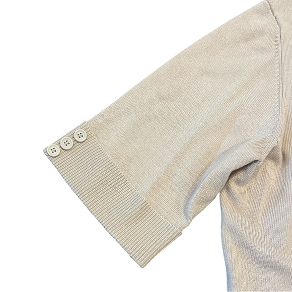 New Linda Matthews Large Taupe Short Sleeve Cardigan - Picture 7 of 8